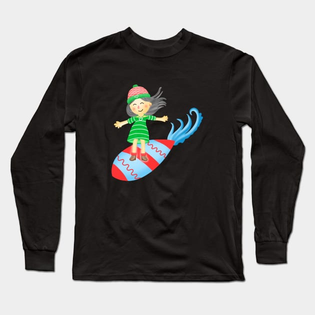 Surfboard girl. Long Sleeve T-Shirt by Onanong art design shop.